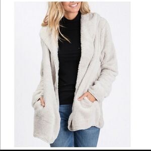 Off white/light grey Hooded sherpa teddy coat